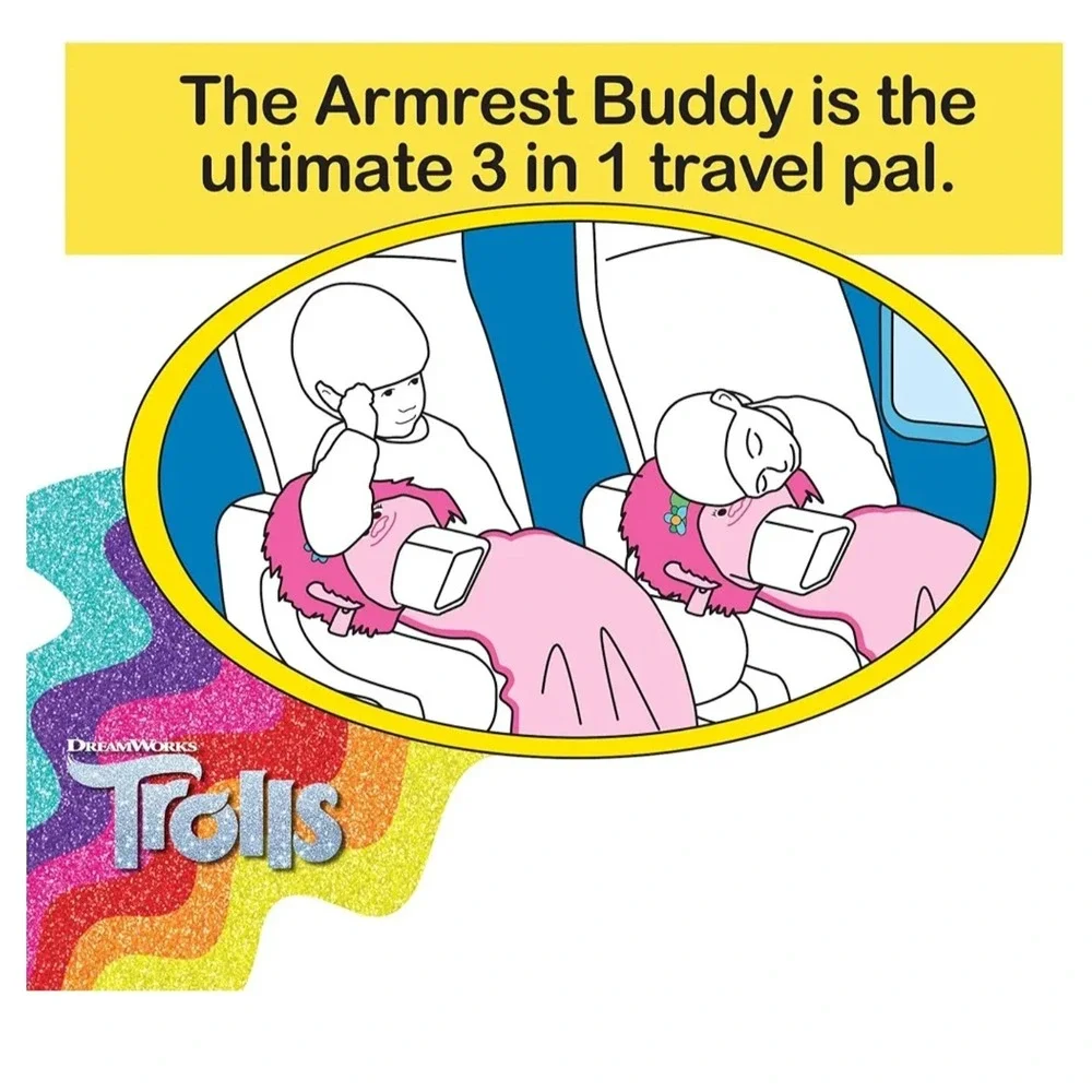 Dreamworks Trolls Poppy Armrest Travel Buddy Pillow 11x9